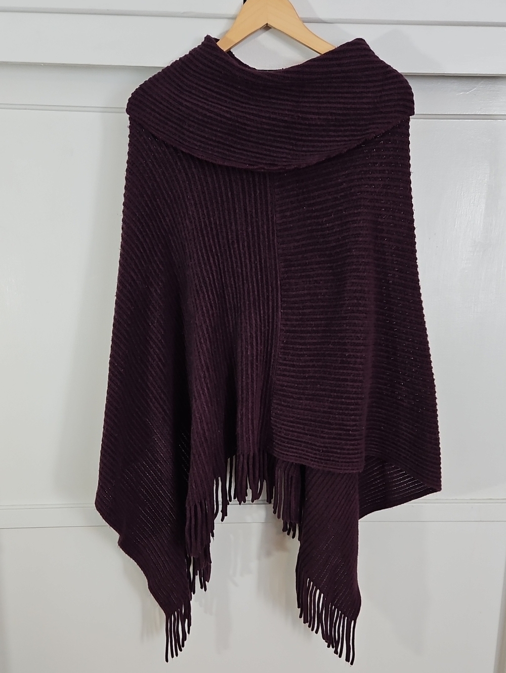 Dark Purple Ribbed Fringe Poncho